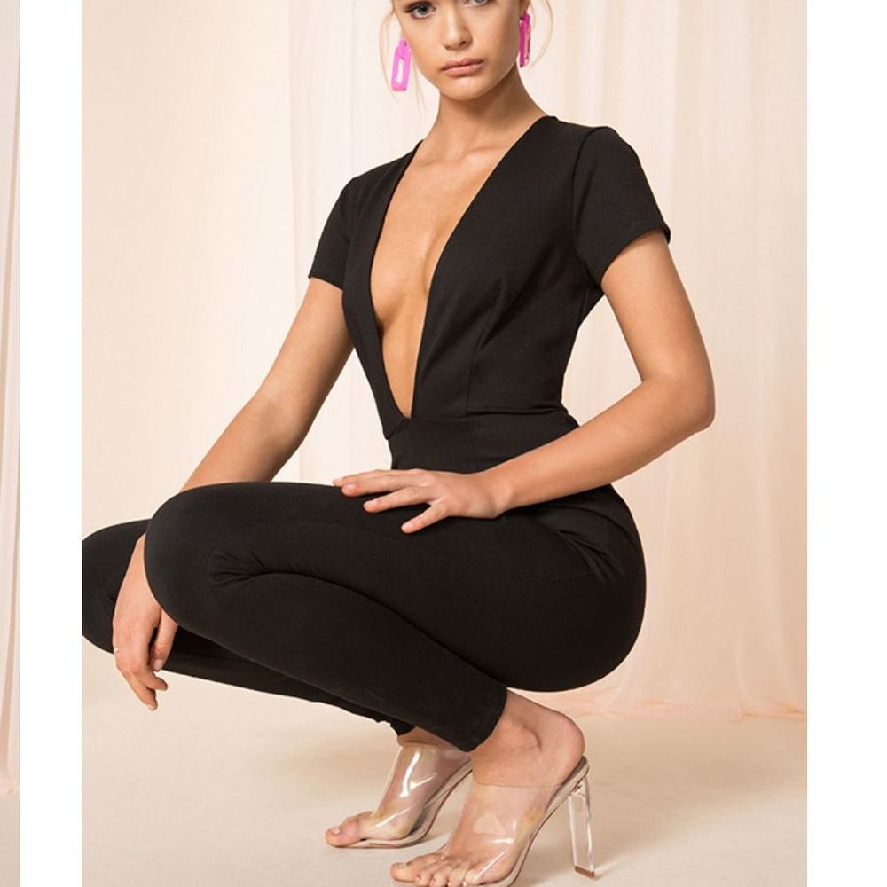 superdown Leona Deep V Catsuit in Black Jumpsuit